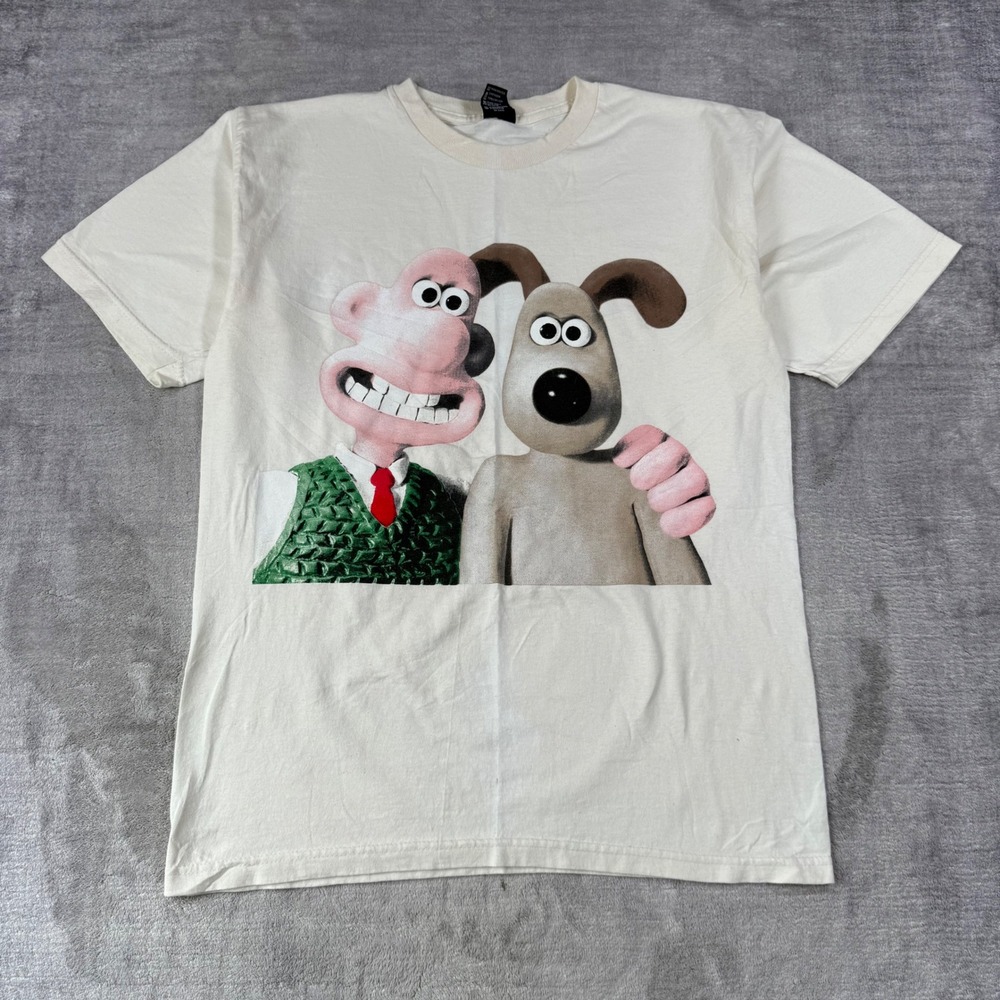 Wallace & Gromit Shirt Mens Large Cream Claymation Vintage 90s PolyGram Tee USA